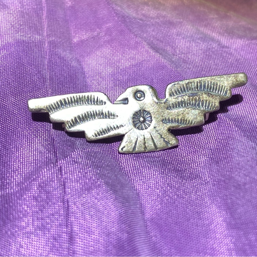 Vintage Navajo Native Thunderbird Stampwork Sterling Silver Brooch Pin